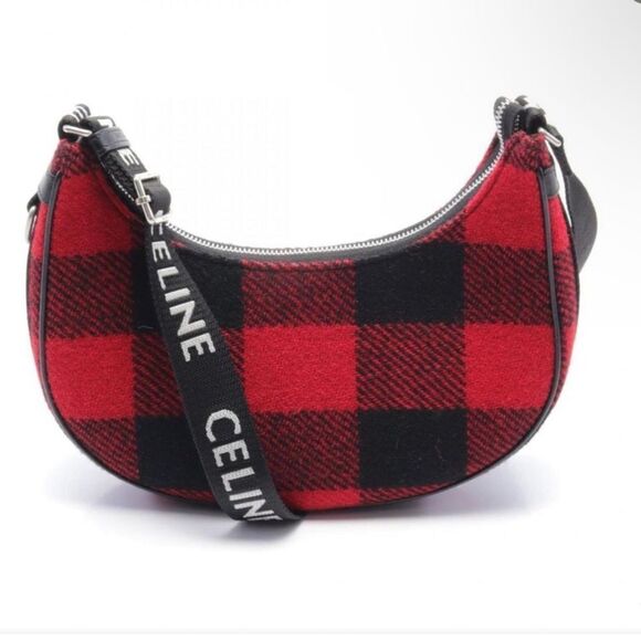 CELINE Medium Ava with Strap Shoulder Bag Leather Fabric Women's Red Black - Picture 2 of 6